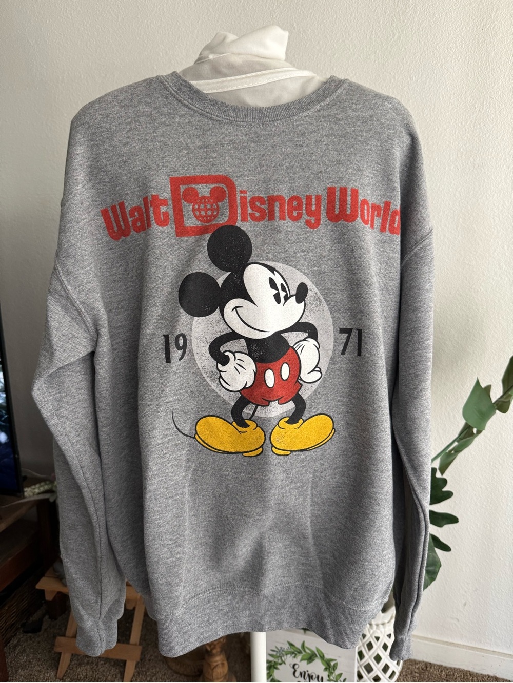 DisneyWorld Gray Mickey Mouse Sweatshirt with Red and Yellow Accents